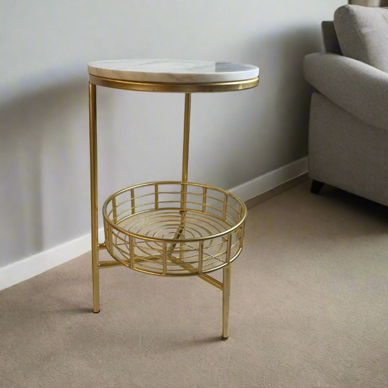 Modern Round Table With Marble Top & Metal Base  By APT