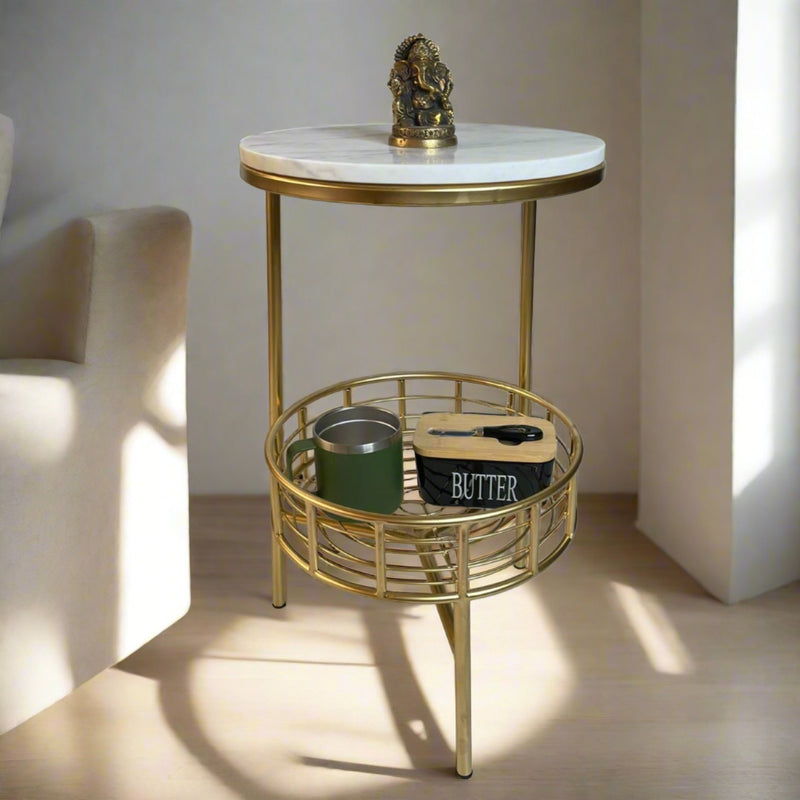 Modern Round Table With Marble Top & Metal Base  By APT