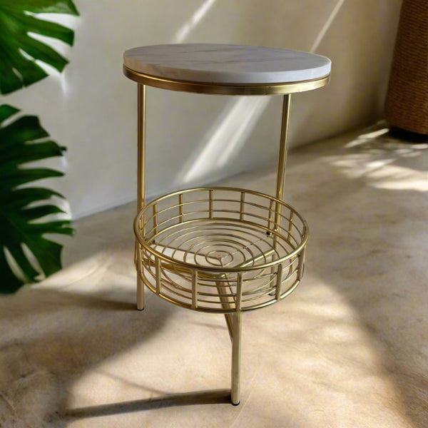 Modern Round Table With Marble Top & Metal Base  By APT