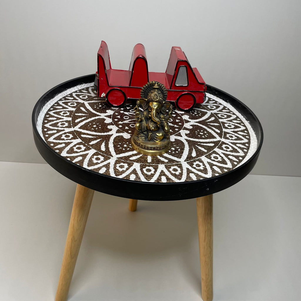 Portable Round Wooden Side Table By APT