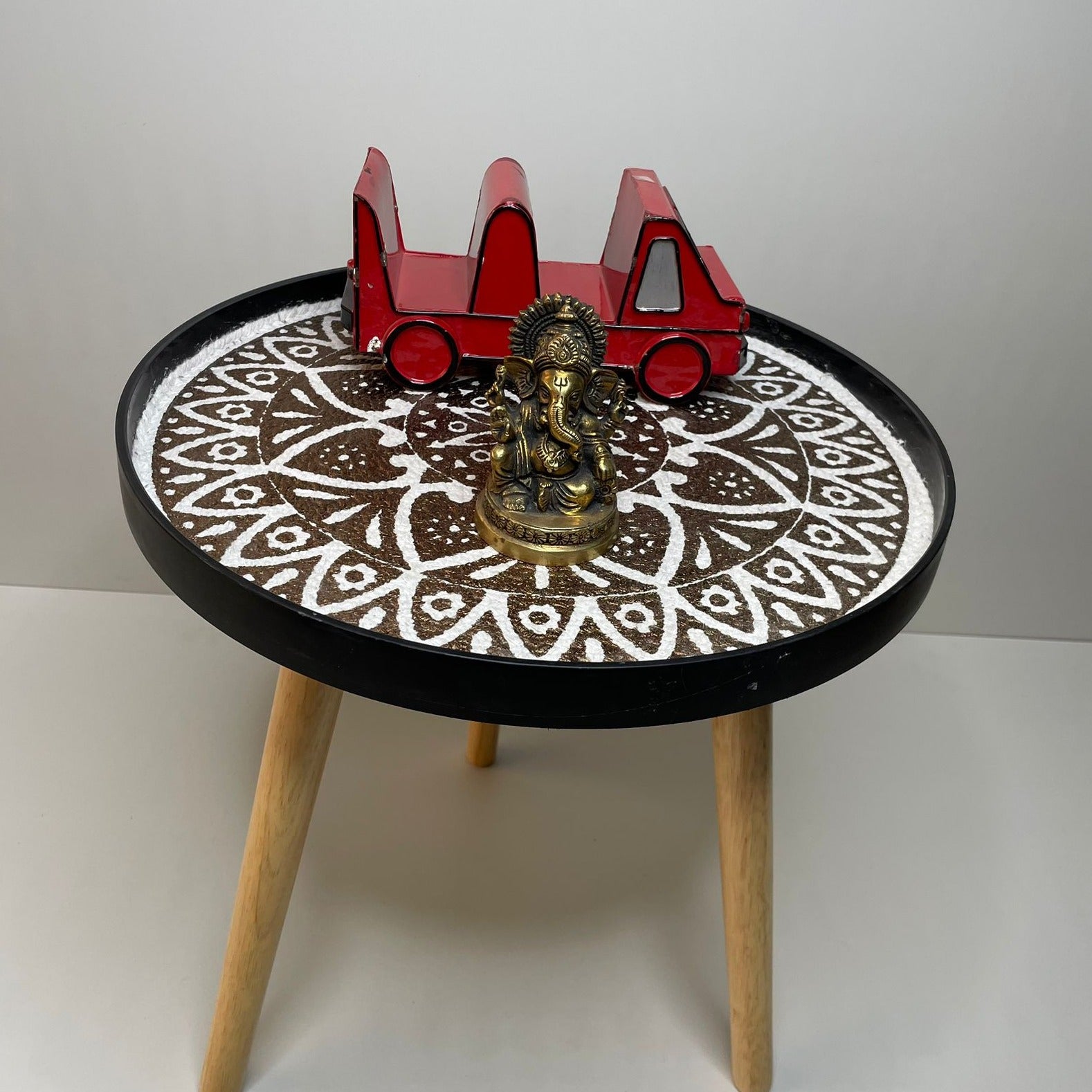 Portable Round Wooden Side Table By APT