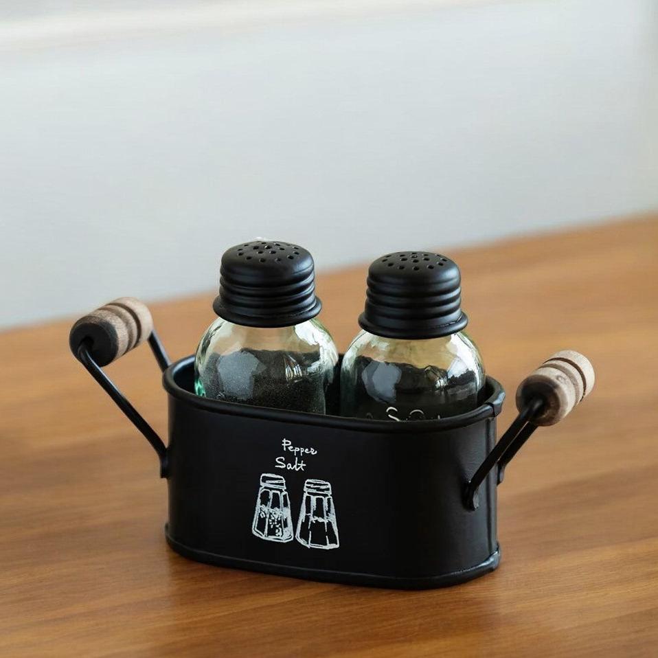 Salt and Pepper Shaker Holder Set With Iron Holder Set of 2, 60 ml By MA-PSB2