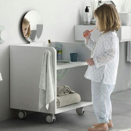 Compact Kids HDHMR Water Resistant Dressing Washbasin Vanity Unit With Storage and Mirror By Miza
