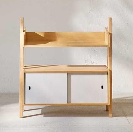 Kids' Wooden Bookshelf With Sliding Storage Cabinet