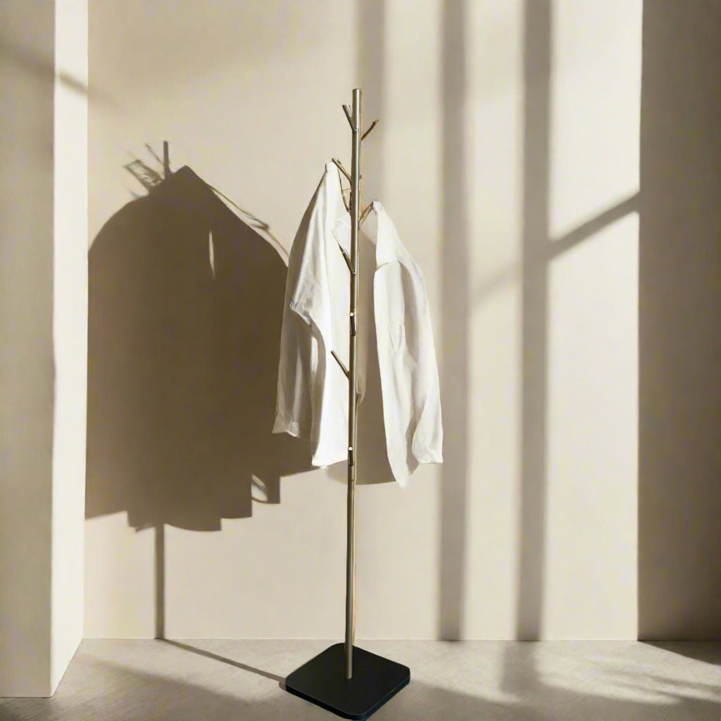 X - Style Tree Shaped Coat Stand Floor Standing Metal Rack With 8 Hangers With Metal Base