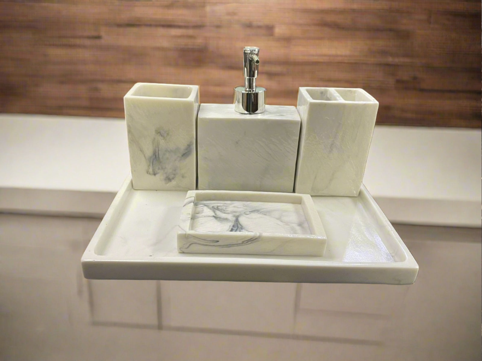 Luxury Redefined 5 Piece Set Bathroom Accessories In Artificial Stone For Deluxe Bath Experience By TGF