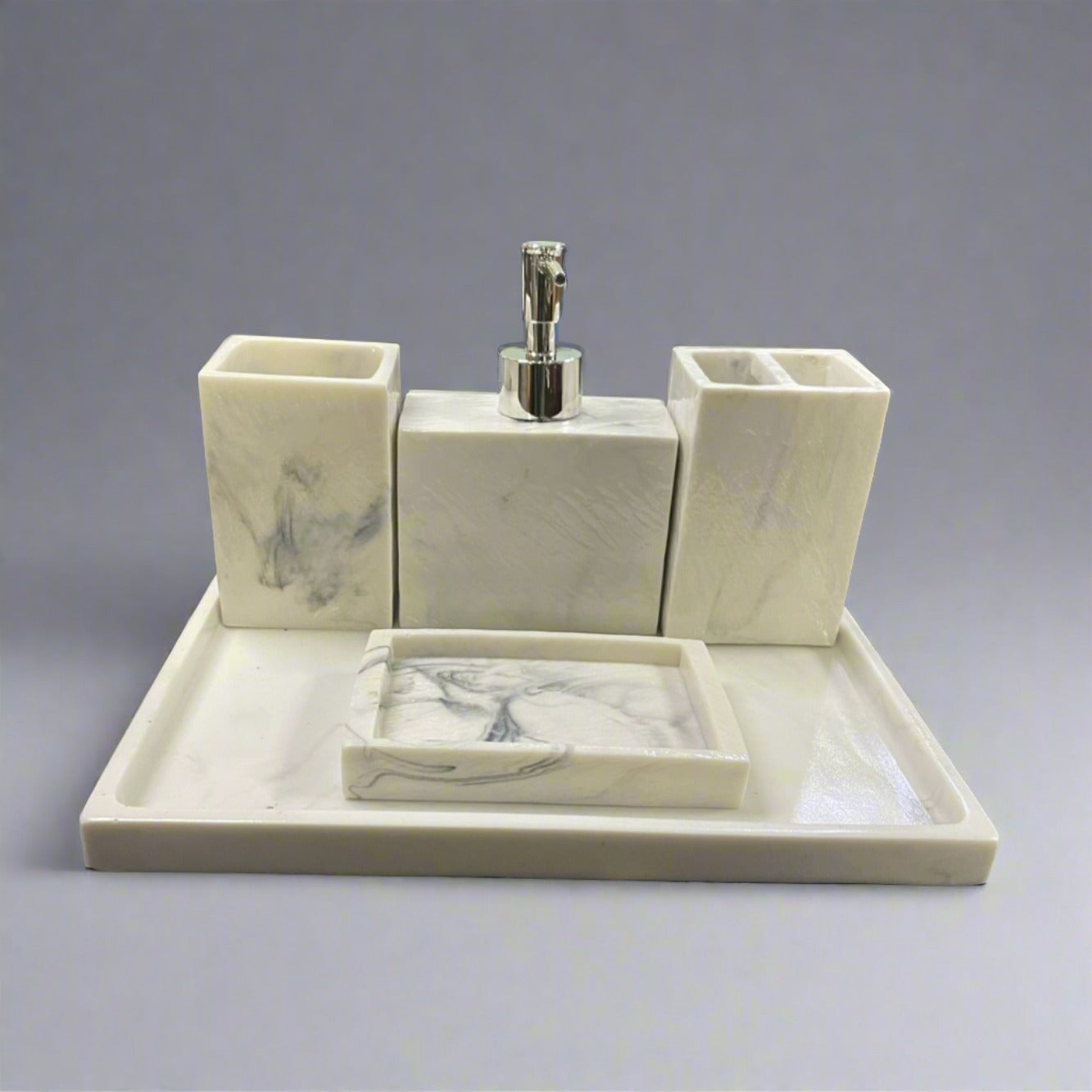 Luxury Redefined 5 Piece Set Bathroom Accessories In Artificial Stone For Deluxe Bath Experience By TGF