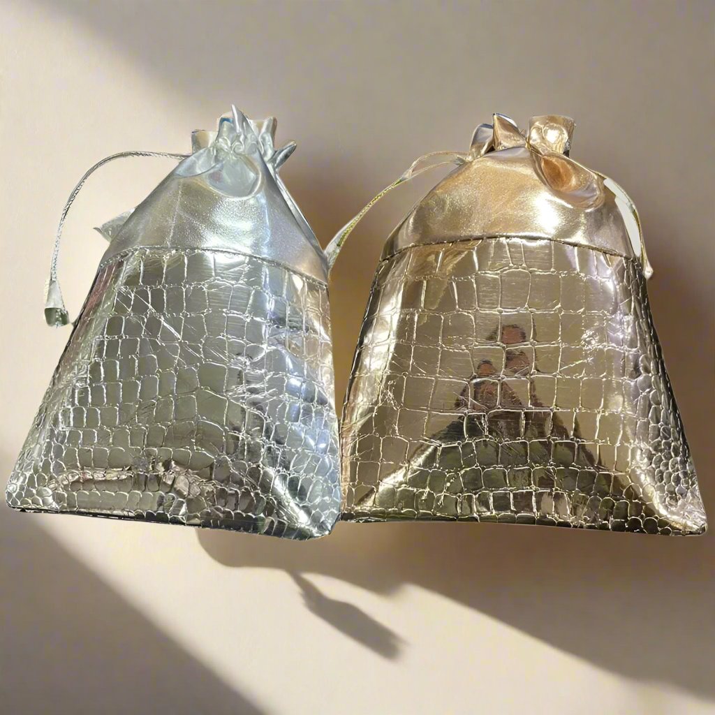 Croc Style Gold & Silver Drawstring Potli Bags For Special Occasions 1PC