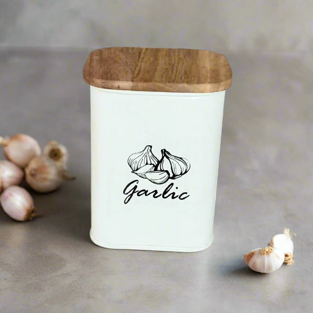 Garlic Storage Canisters With Mango Wood Lid & Holes For Oxygen By MA78