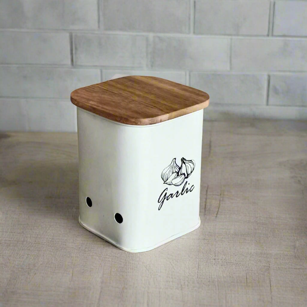 Garlic Storage Canisters With Mango Wood Lid & Holes For Oxygen By MA78
