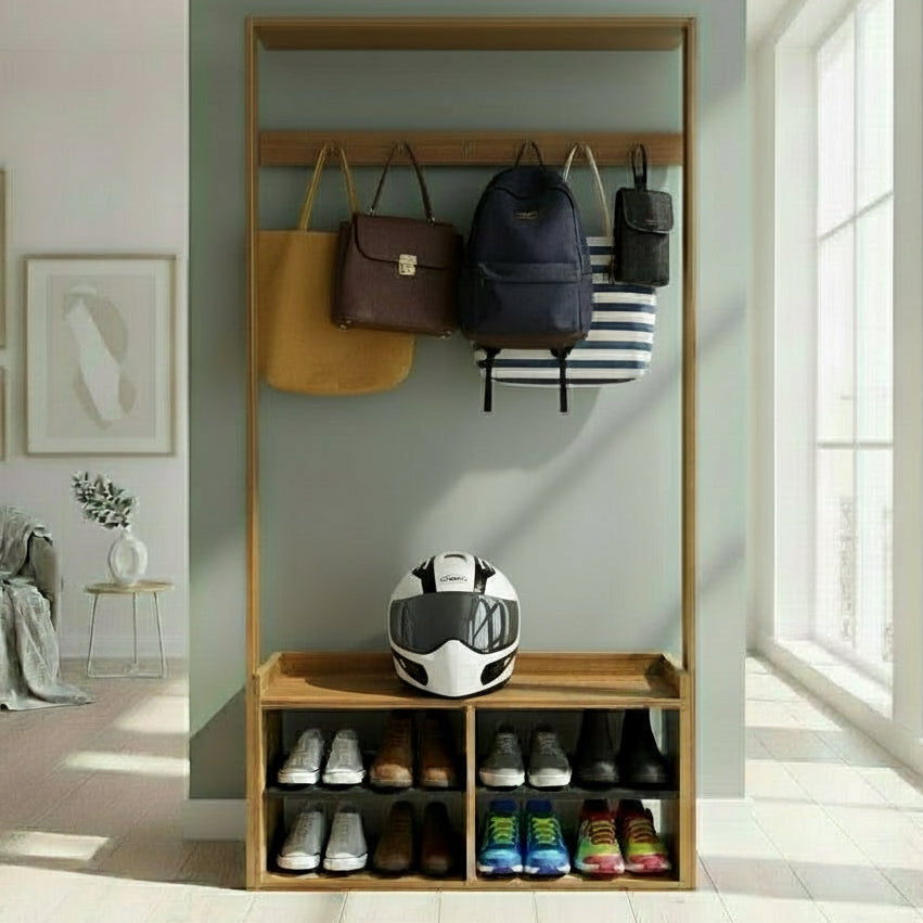 Ladder Shoe Stand, Shoe Rack for Home, Hallways,Shoe Cabinet with Open & Closed Storage By Miza