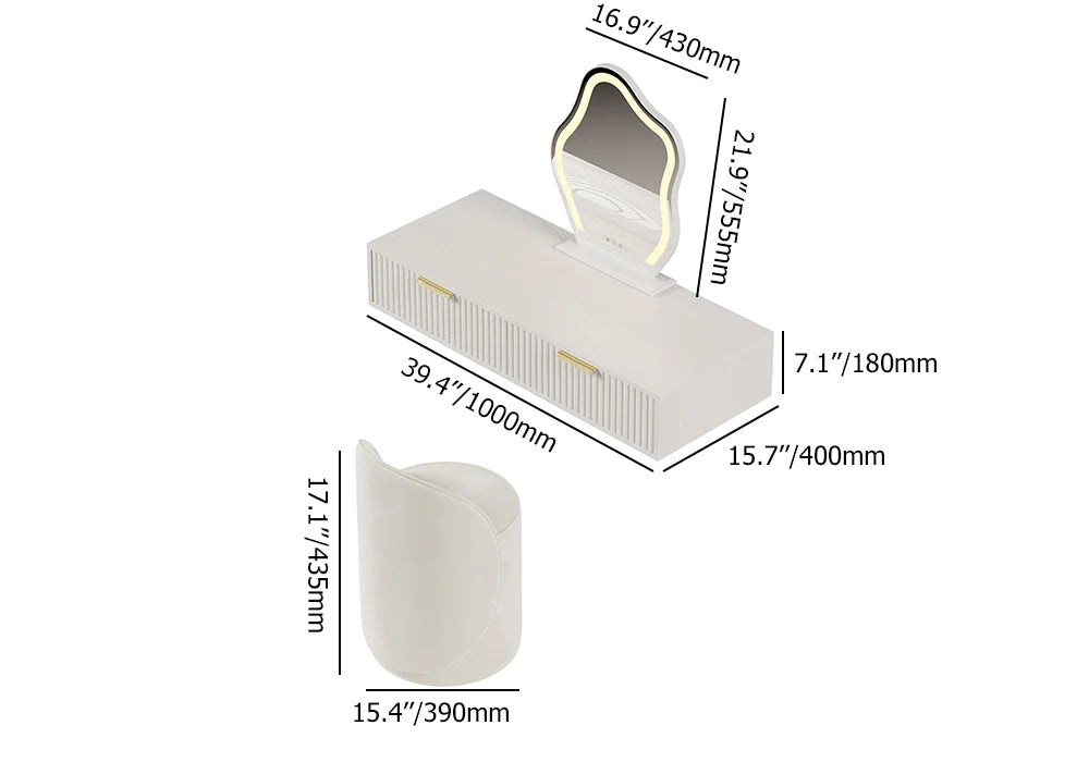 Modern White Floating Makeup Vanity Set With Drawers Dressing Table With Stool