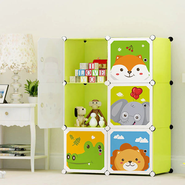 Sturdy 6 Cubes Animal Design Portable Wardrobe For Kids-1 PC-Random Color-BY APT