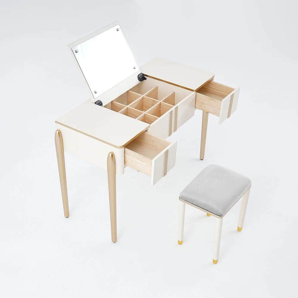 Versatile Glam: Flip Top Makeup Table With Storage & Stool