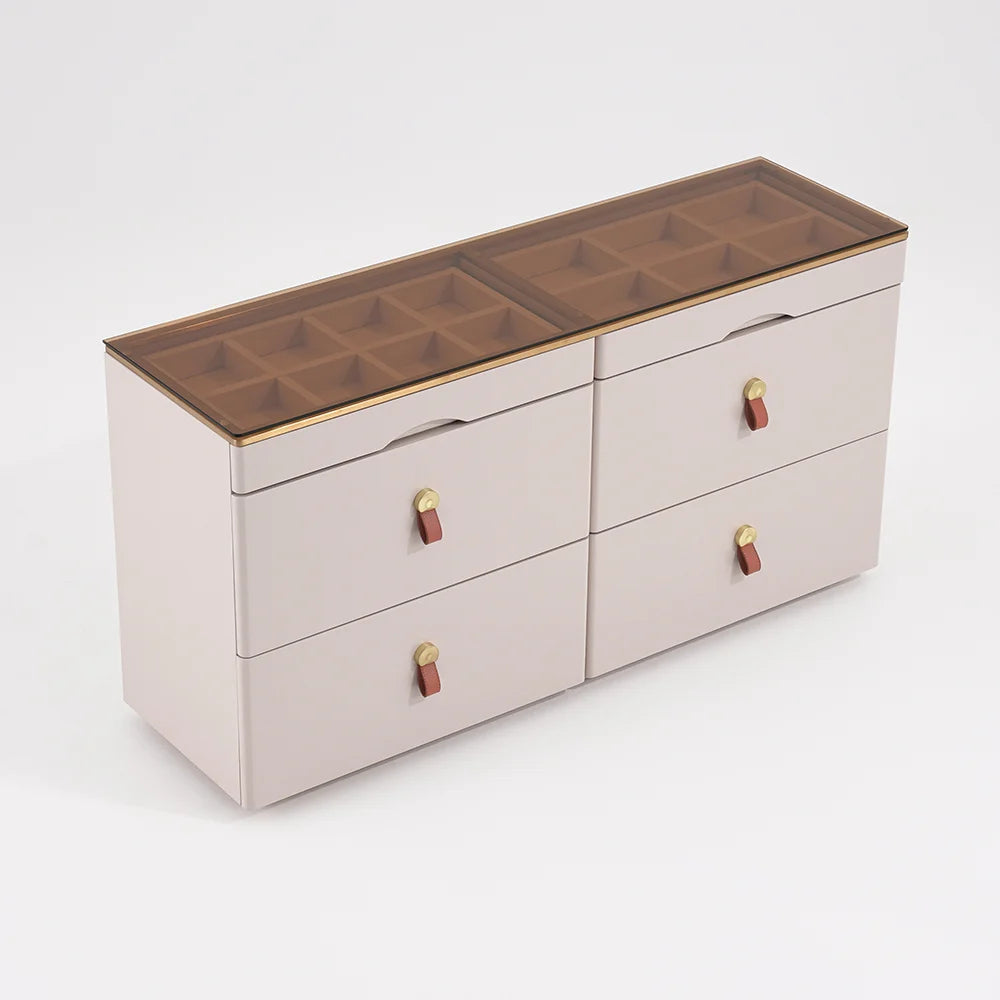 47 "W Glass Champagne Dresser 6 Drawer Closet Island With Jewelry Storage