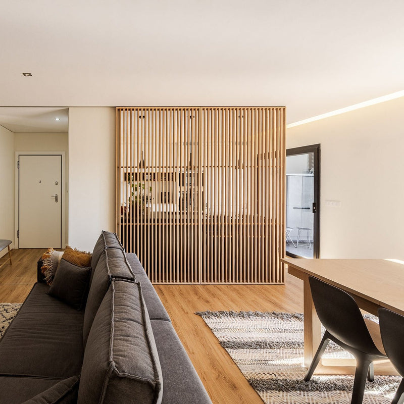 Wooden Room Divider Partition With Vertical Slats – Floor-To-Ceiling Open Design