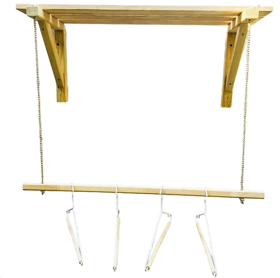 Wooden Bracket Shelf With Hanging Rope/Timber Clothes Rack By Miza