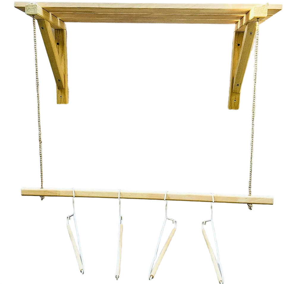 Wooden Bracket Shelf With Hanging Rope/Timber Clothes Rack By Miza