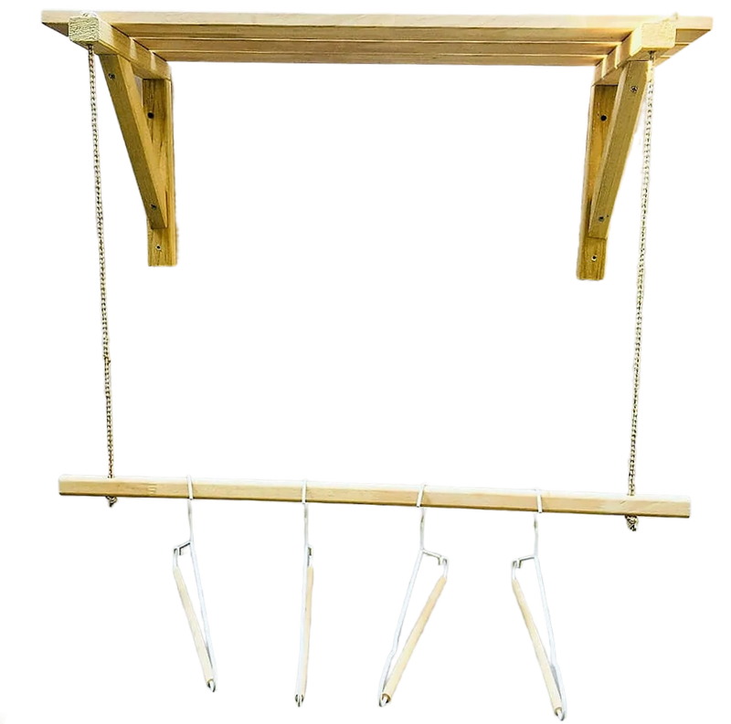 Wooden Bracket Shelf With Hanging Rope/Timber Clothes Rack By Miza ...