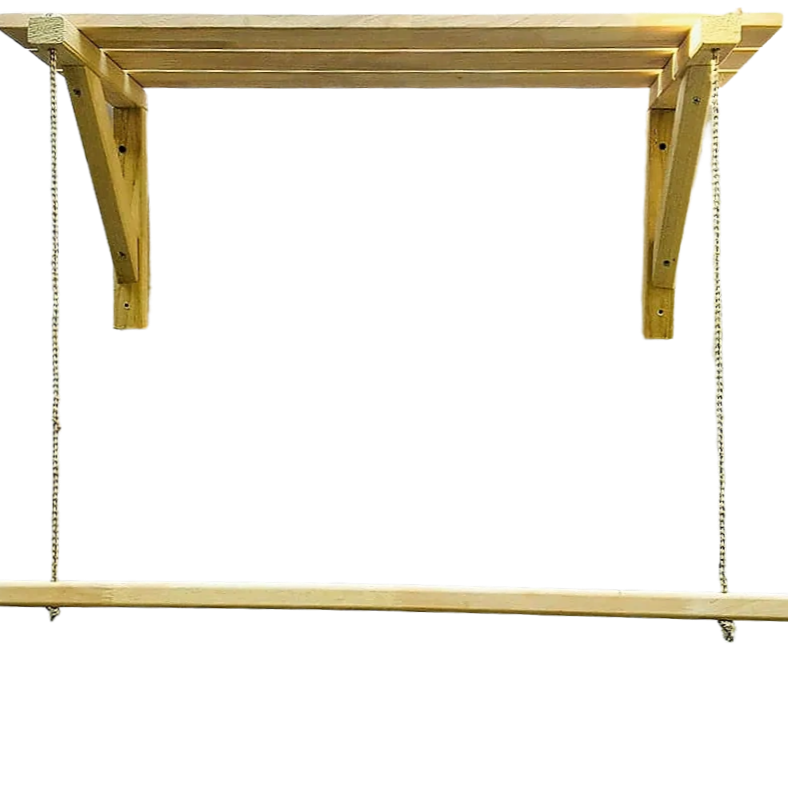 Wooden Bracket Shelf With Hanging Rope/Timber Clothes Rack By Miza