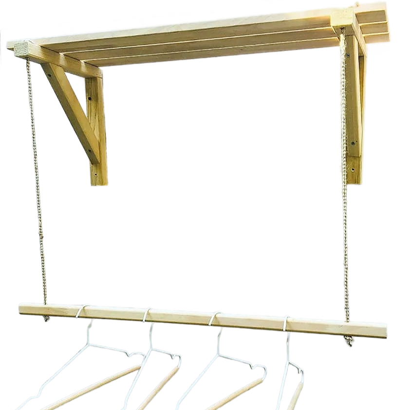 Wooden Bracket Shelf With Hanging Rope/Timber Clothes Rack By Miza