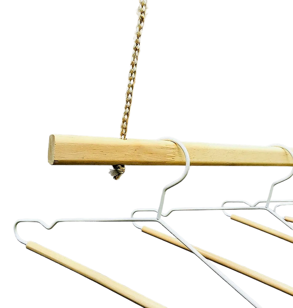 Wooden Bracket Shelf With Hanging Rope/Timber Clothes Rack By Miza