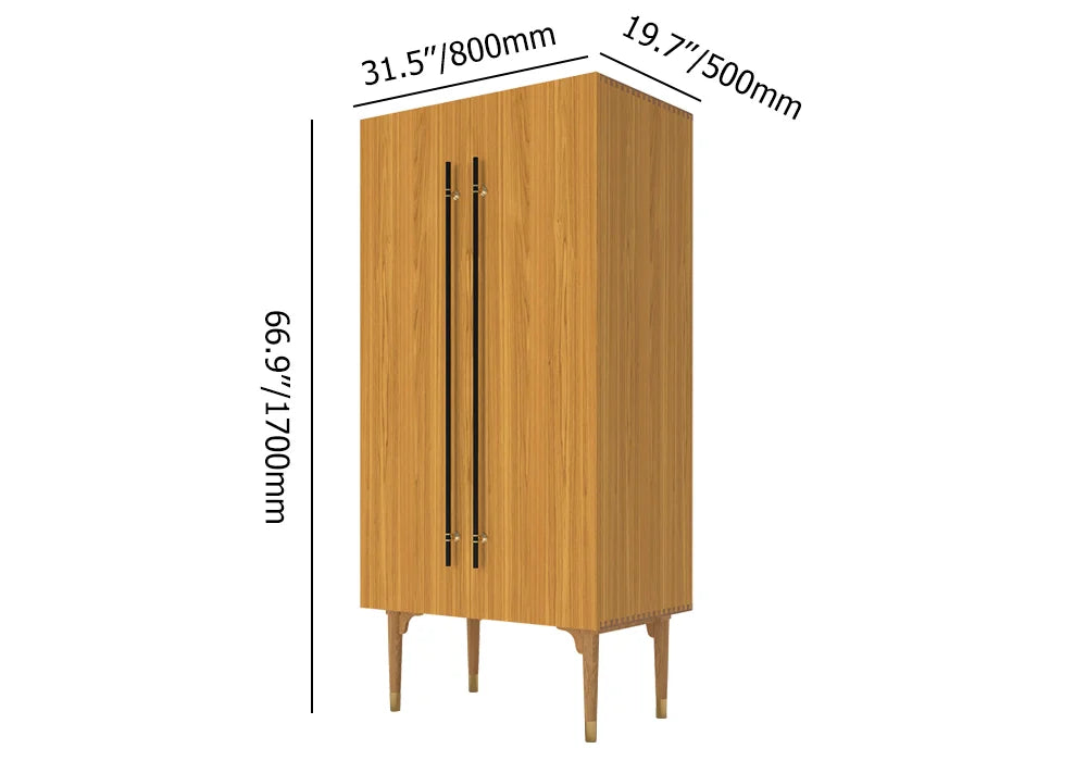 Fluted Armoire Wardrobe Closet Cherry Clothing Organizer Cabinet With 2 Doors