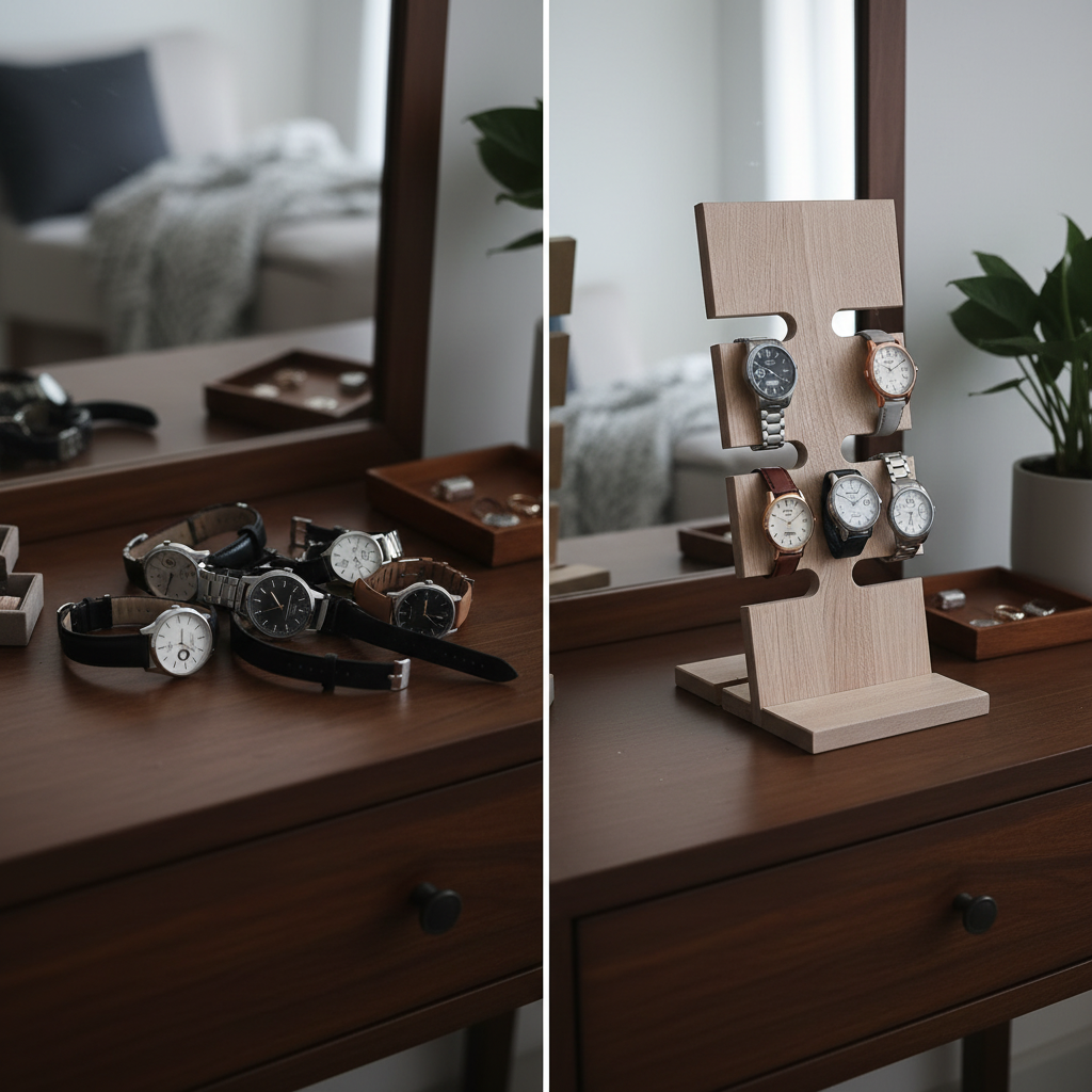 Wooden Watch Stand & Holder For 8 Watches | Premium Rubberwood | Tabletop Organizer | MIZA By PeelOrange