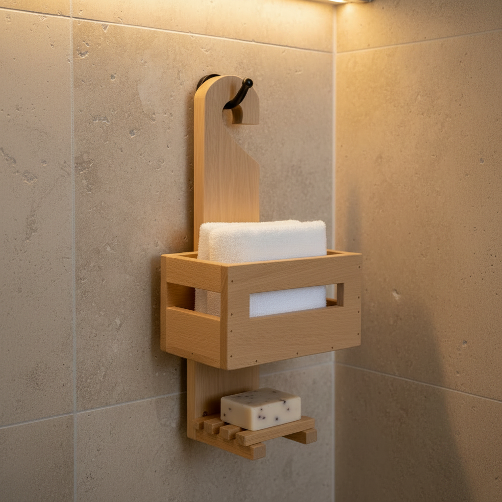 Wooden Shower Caddy With Tray And Soap Shelf By Miza