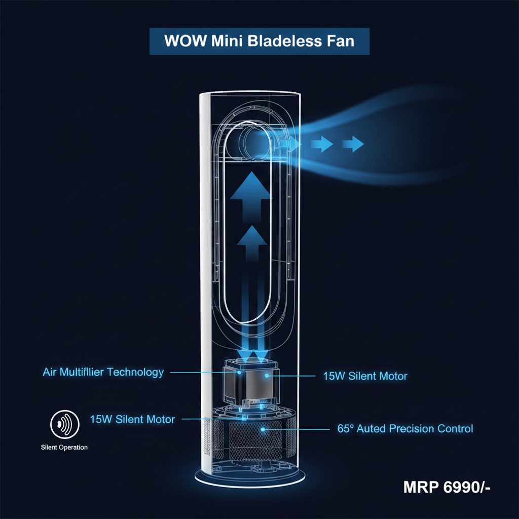 WOW Mini Bladeless Personal Fan – 15W Silent Cooling Fan By Wadbros