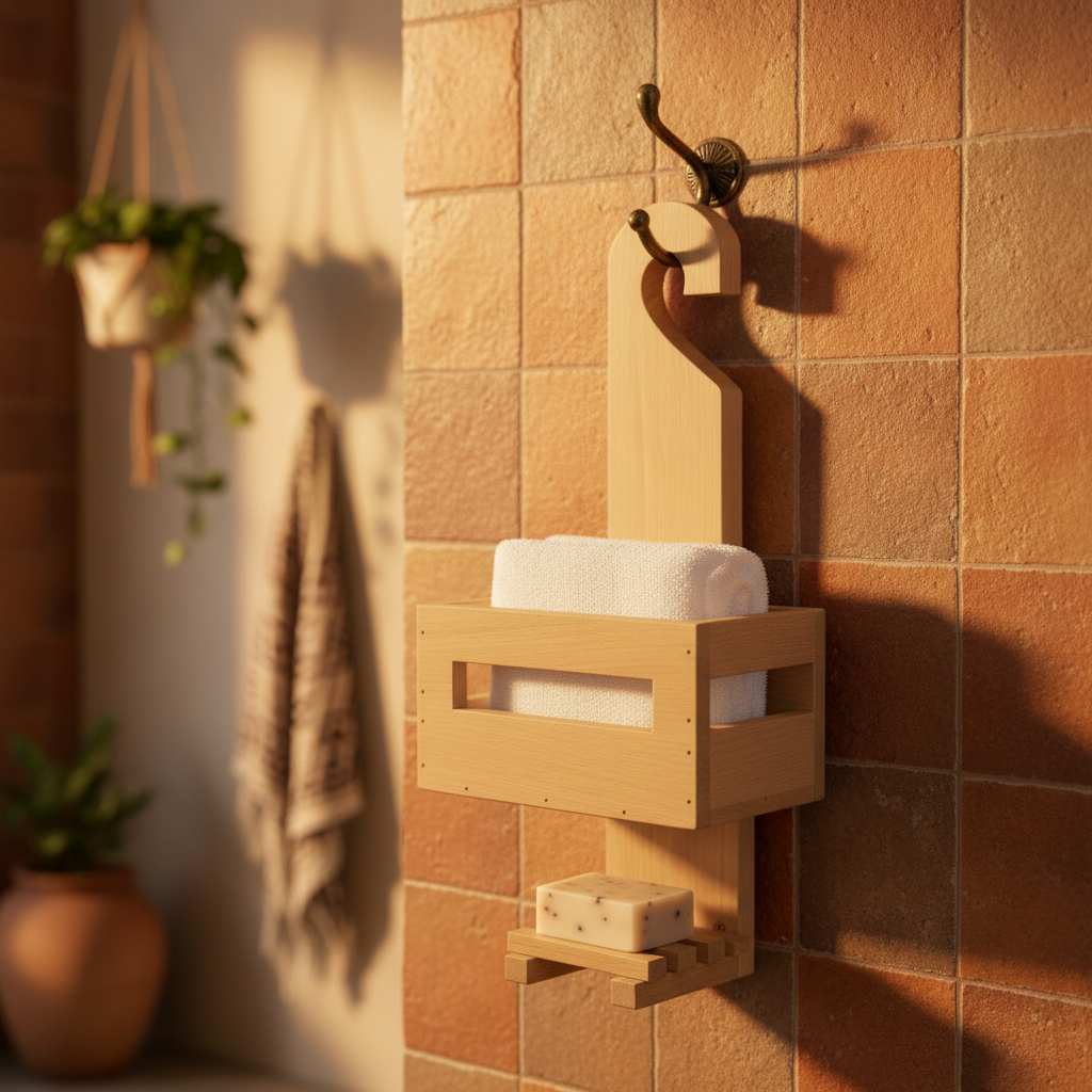 Wooden Shower Caddy With Tray And Soap Shelf By Miza
