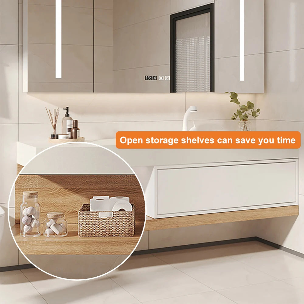 Modern Floating Bathroom Vanity Set With Single Sink Wall-Mounted In White & Natural