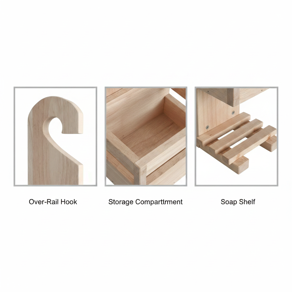Wooden Shower Caddy With Tray And Soap Shelf By Miza