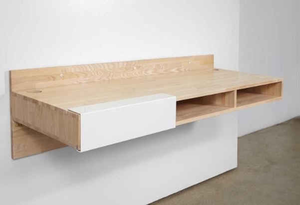 Floating Ash Matte White Brown Wood Desk By Miza