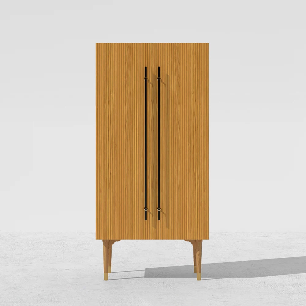 Fluted Armoire Wardrobe Closet Cherry Clothing Organizer Cabinet With 2 Doors