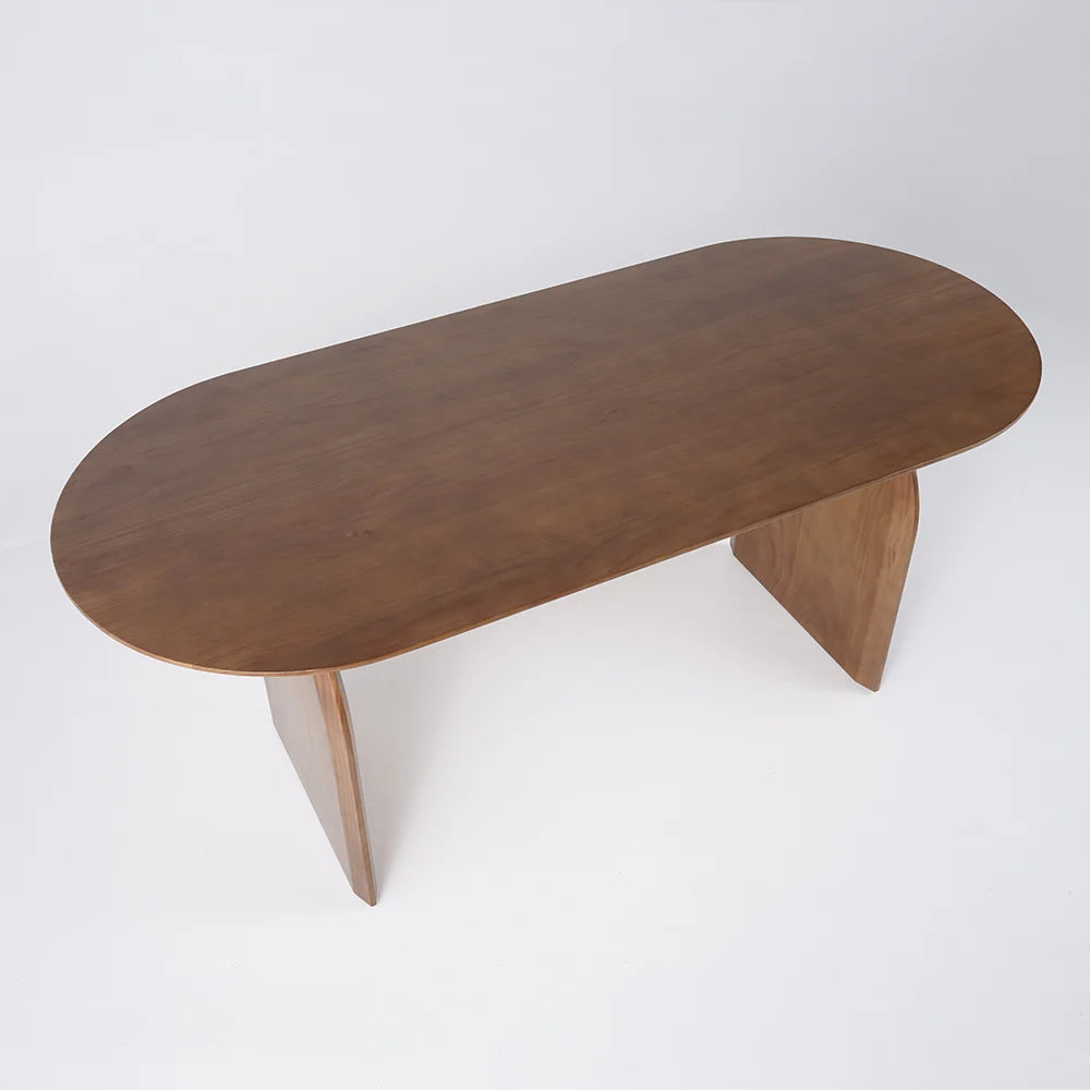 Oval Solid Wood Dining Table With Sturdy Pedestals
