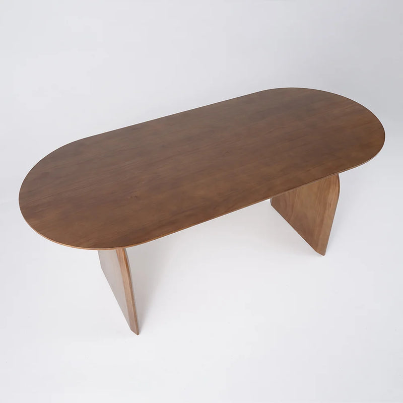 Oval Solid Wood Dining Table With Sturdy Pedestals
