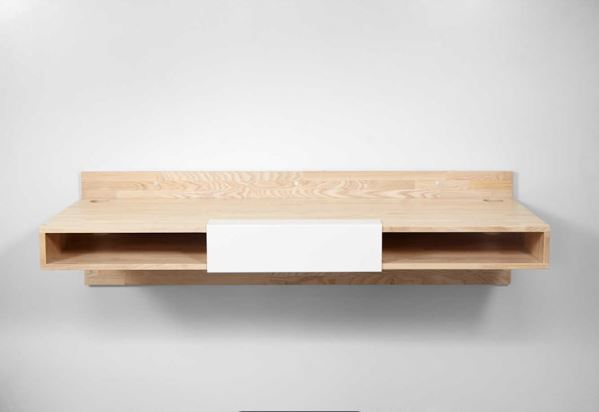Floating Ash Matte White Brown Wood Desk By Miza