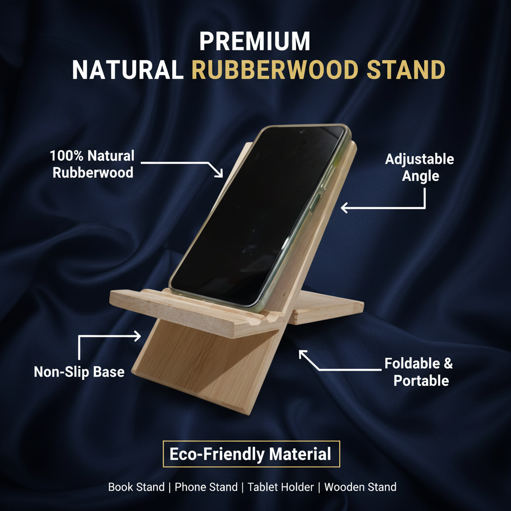 Adjustable Solid Rubber Wood Tabletop Stand for iPad, Mobile, and Cookbook By Miza