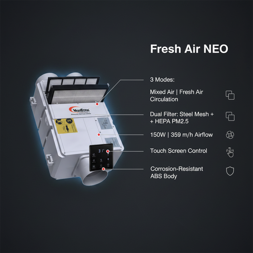 FA - Fresh Air NEO Filter Fan Metal For Ventilation/Exhaust Inline Fan By Wadbros