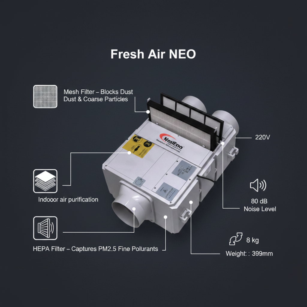 FA - Fresh Air NEO Filter Fan Metal For Ventilation/Exhaust Inline Fan By Wadbros