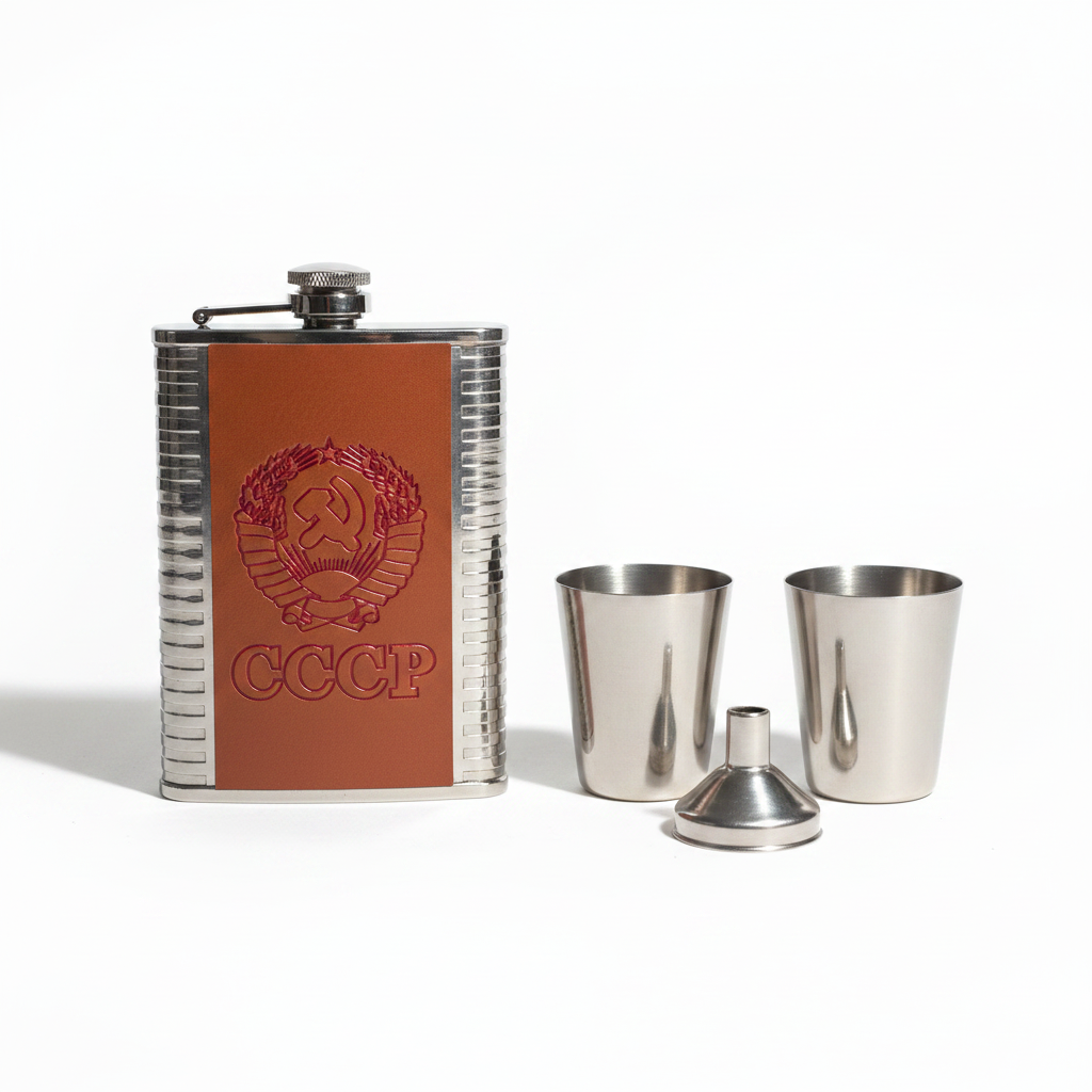 8oz Alcohol Hip Flask Steel Glass with Funnel Cups Box Set