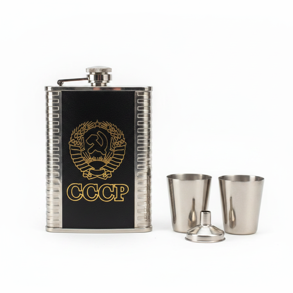8oz Alcohol Hip Flask Steel Glass with Funnel Cups Box Set