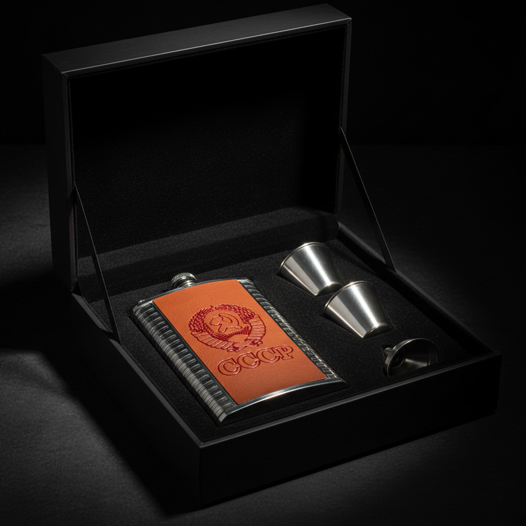 8oz Alcohol Hip Flask Steel Glass with Funnel Cups Box Set
