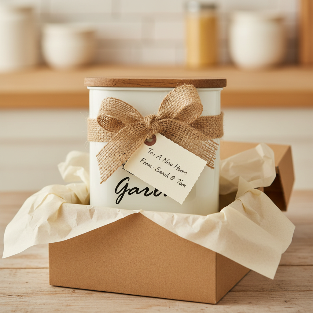 Garlic Storage Canister | Iron Body, Mango Wood Lid & Ventilation Holes | Peach & White By MA78