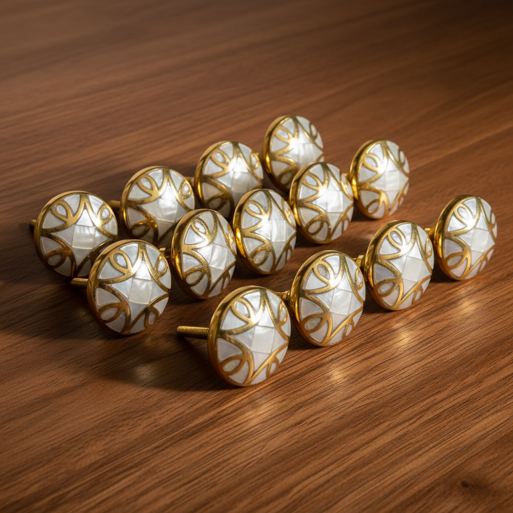 MOP & Brass Round Cabinet Knobs | Rust-Free Hardware for Door, Drawer, Wardrobe & Cupboard | Pack of 10