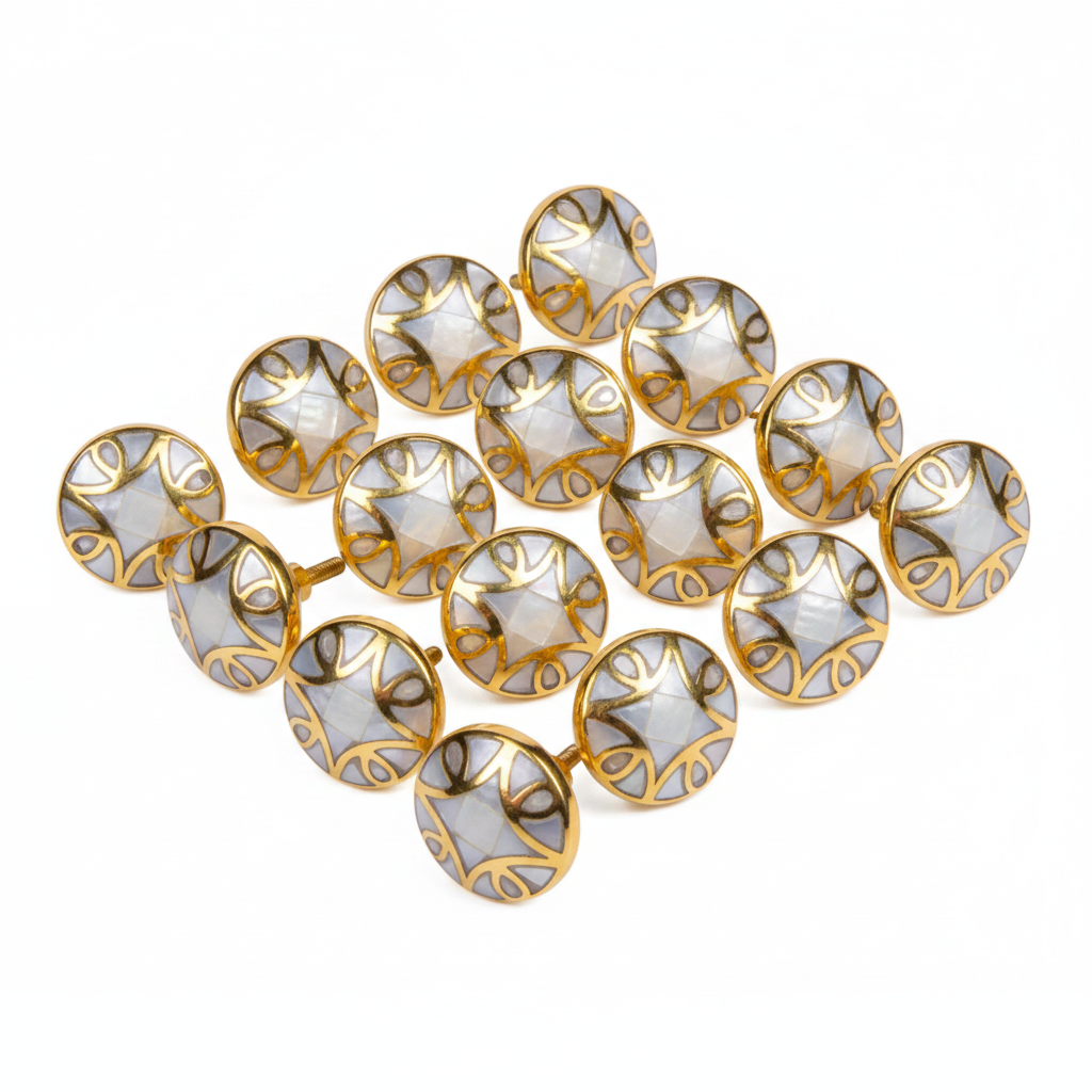 MOP & Brass Round Cabinet Knobs | Rust-Free Hardware for Door, Drawer, Wardrobe & Cupboard | Pack of 10
