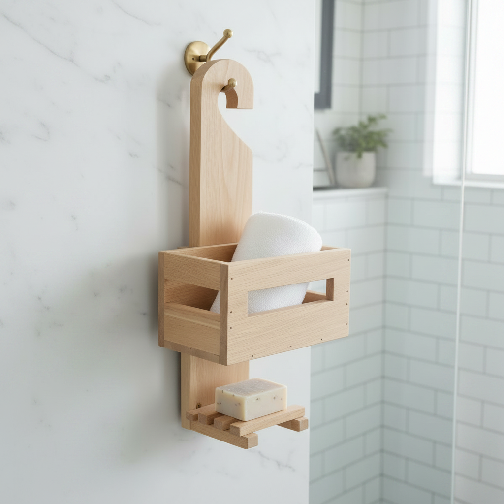 Wooden Shower Caddy With Tray And Soap Shelf By Miza