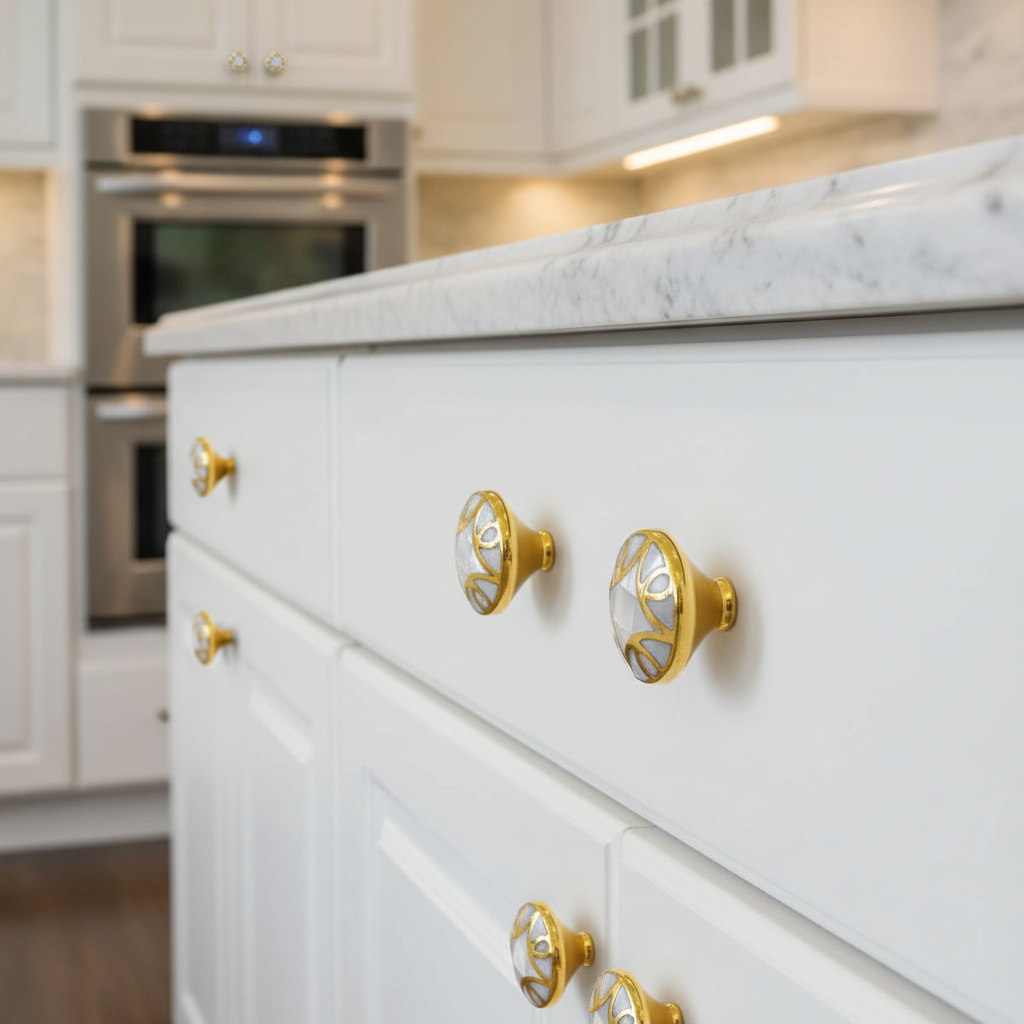 MOP & Brass Round Cabinet Knobs | Rust-Free Hardware for Door, Drawer, Wardrobe & Cupboard | Pack of 10