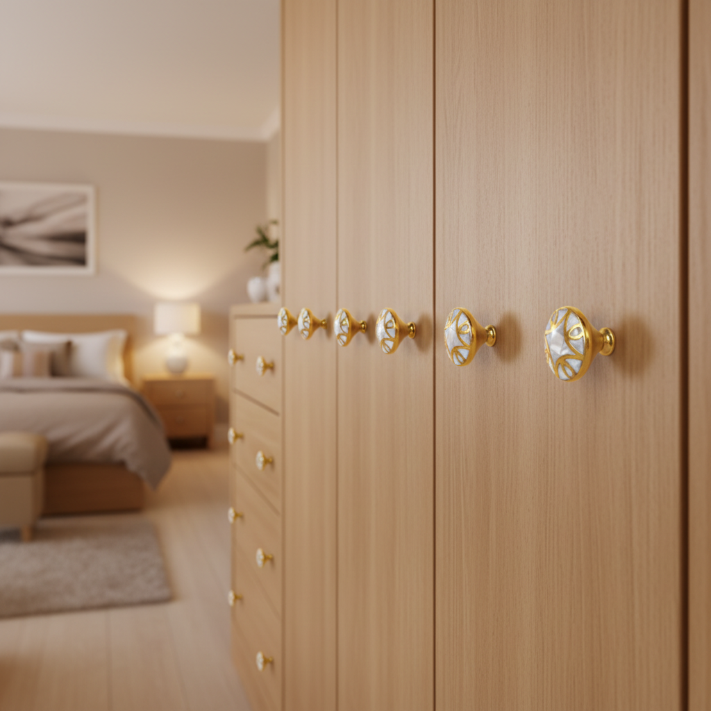 MOP & Brass Round Cabinet Knobs | Rust-Free Hardware for Door, Drawer, Wardrobe & Cupboard | Pack of 10